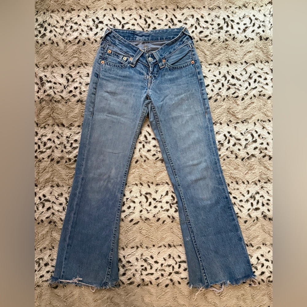 Levi's Vintage 927 Sling Hip Low-Rise Micro Crotch Flare Wide Leg Cut Off Jeans